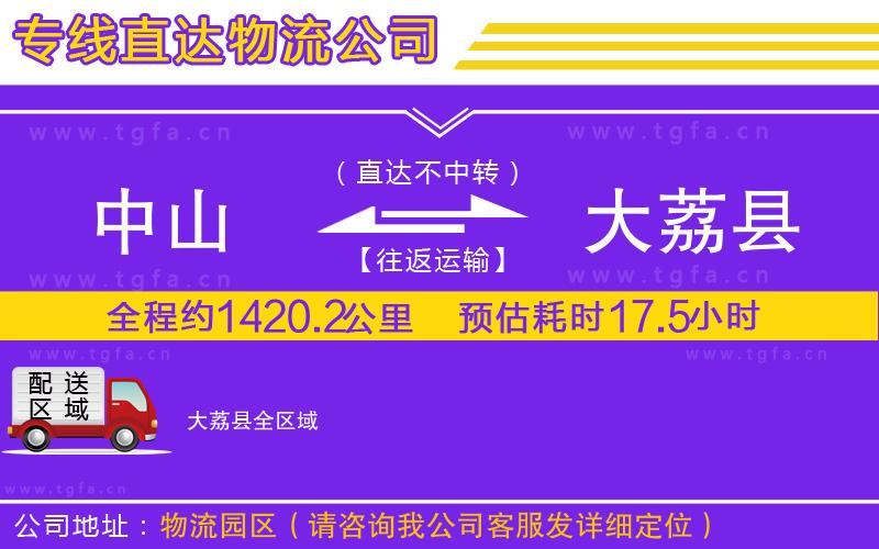 中山到大荔縣物流公司