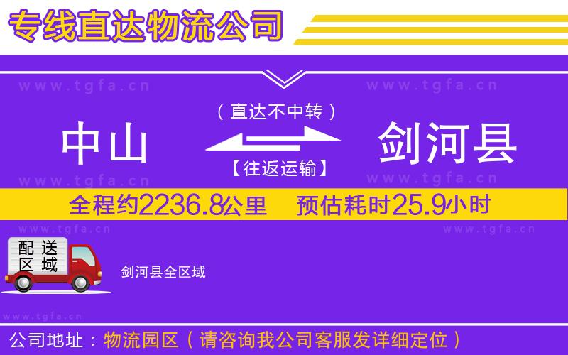 中山到劍河縣物流專線